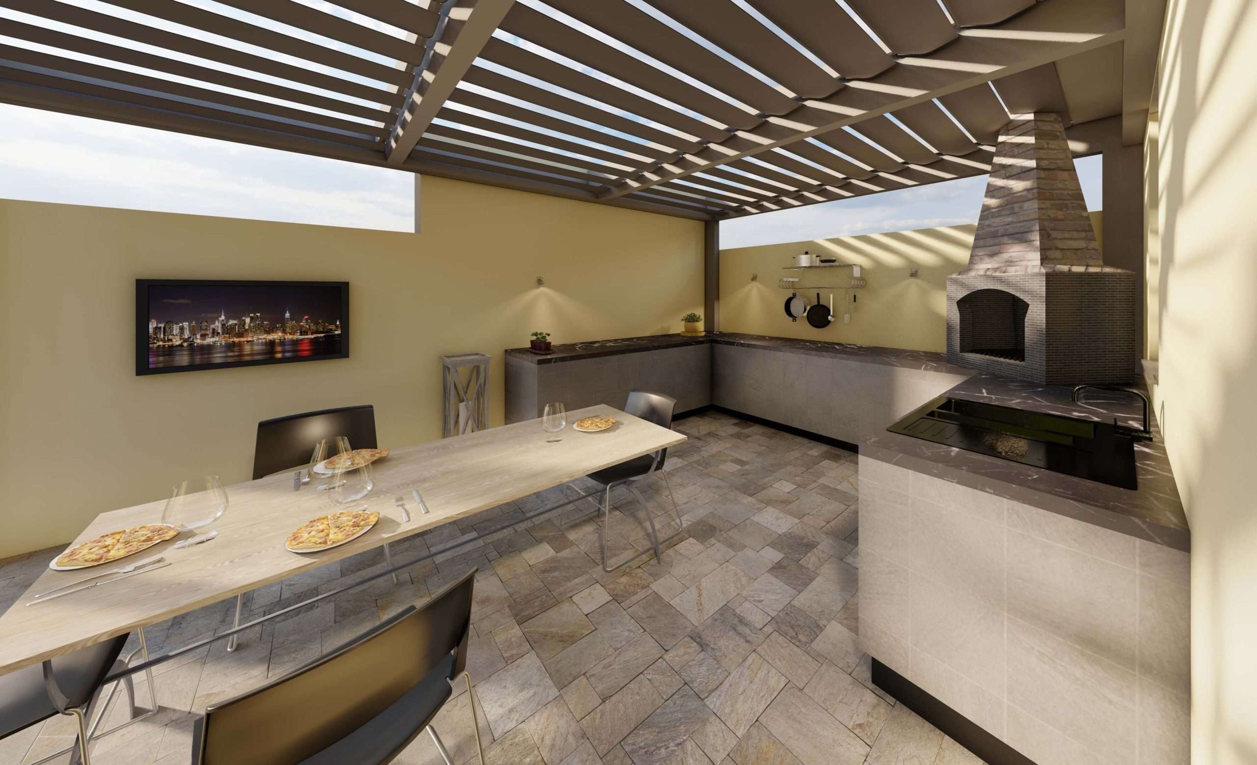 Rendering realizzato dall'Ingegnere Valeria Siddi per la progettazione di un'area living esterna nella città di Decimoputzu