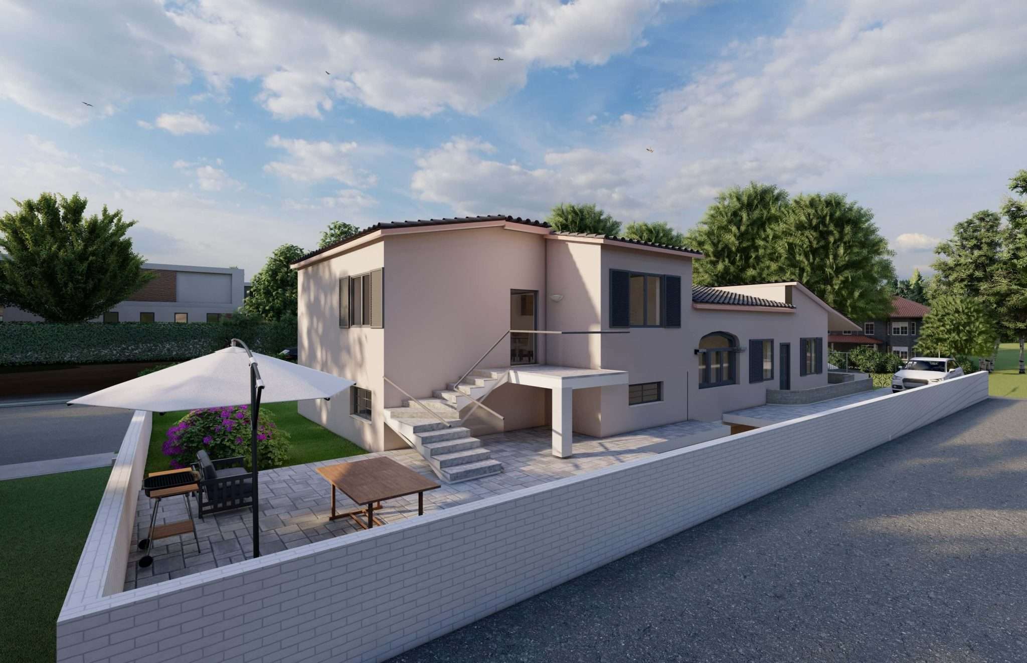 Prospetto di una casa con nuovo ingresso