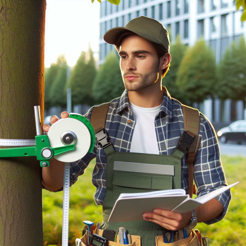 Agronomo che valuta un albero